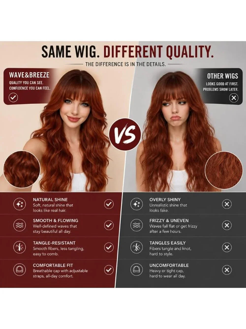 26 Inch Women's Light  Ginger Soft Layered Wavy Curly Hair Wig with Natural Shin